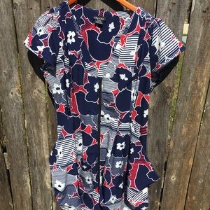 City Chic Red/Blue Drape Pocket Dress Sz 14W